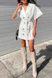 Work Elegant Solid Frenulum Buckle Turn-back Collar Suit Dress Dresses