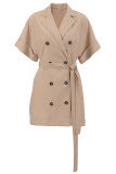Work Elegant Solid Frenulum Buckle Turn-back Collar Suit Dress Dresses