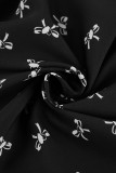 Elegant College Butterfly Print Patchwork V Neck A Line Dresses