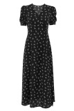Elegant College Butterfly Print Patchwork V Neck A Line Dresses