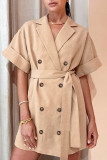 Work Elegant Solid Frenulum Buckle Turn-back Collar Suit Dress Dresses