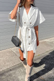 Work Elegant Solid Frenulum Buckle Turn-back Collar Suit Dress Dresses