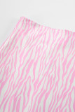 Elegant Zebra Print Patchwork Regular High Waist Full Print Bottoms