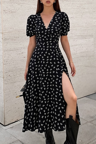 Elegant College Butterfly Print Patchwork V Neck A Line Dresses