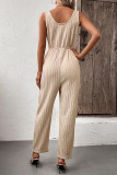 Casual Simplicity Solid Pocket V Neck Loose Jumpsuits