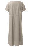 Casual College Solid Pocket Buckle V Neck Short Sleeve Dress Dresses