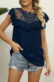 Sweet Cute Solid Embroidered See-through Flounce O Neck T-Shirts