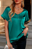 Daily Simplicity Solid Pocket V Neck T-Shirts