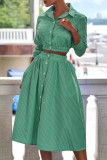 Elegant Striped Buckle Turndown Collar Long Sleeve Two Pieces