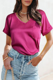 Daily Simplicity Solid Pocket V Neck T-Shirts