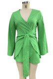 Casual Solid Bandage V Neck A Line Dresses