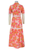 Sweet Elegant Print Frenulum Turndown Collar Irregular Dress Dresses
