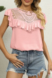 Sweet Cute Solid Embroidered See-through Flounce O Neck T-Shirts