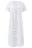 Casual College Solid Pocket Buckle V Neck Short Sleeve Dress Dresses