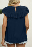 Sweet Cute Solid Embroidered See-through Flounce O Neck T-Shirts