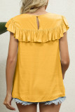 Sweet Cute Solid Embroidered See-through Flounce O Neck T-Shirts