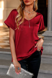 Daily Simplicity Solid Pocket V Neck T-Shirts