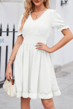 Celebrities Elegant Polka Dot Solid Color V Neck Waist Skirt Dresses
