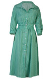 Elegant Striped Buckle Turndown Collar Long Sleeve Two Pieces