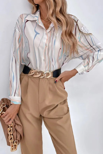 Work Elegant Geometric Patchwork Turndown Collar Tops