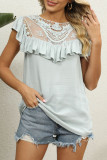 Sweet Cute Solid Embroidered See-through Flounce O Neck T-Shirts