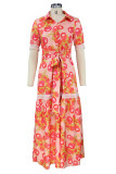 Sweet Elegant Print Frenulum Turndown Collar Irregular Dress Dresses
