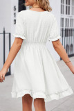 Celebrities Elegant Polka Dot Solid Color V Neck Waist Skirt Dresses