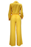 Casual Daily Solid Buttons Turndown Collar Long Sleeve Two Pieces