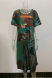 Casual College Print Patchwork O Neck Printed Dress Dresses