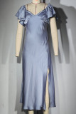 Elegant Solid Flounce V Neck A Line Dresses
