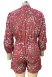 Casual Print Frenulum Mandarin Collar Loose Rompers