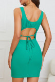 Sexy Solid Backless Square Collar Wrapped Skirt Dresses