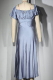 Elegant Solid Flounce V Neck A Line Dresses