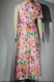 Sweet Elegant Floral Backless Oblique Collar Printed Dress Dresses