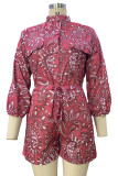 Casual Print Frenulum Mandarin Collar Loose Rompers