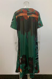 Casual College Print Patchwork O Neck Printed Dress Dresses
