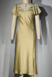 Elegant Solid Flounce V Neck A Line Dresses