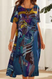 Casual College Print Patchwork O Neck Printed Dress Dresses