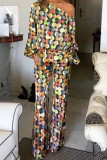 Casual Elegant Print Pocket Oblique Collar Long Sleeve Two Pieces