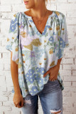 Sweet Elegant Floral Patchwork V Neck T-Shirts