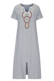 Casual Print Patchwork U Neck Short Sleeve Dress Dresses
