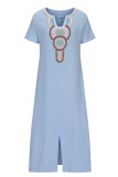 Casual Print Patchwork U Neck Short Sleeve Dress Dresses