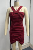 Sexy Solid Fold Halter Wrapped Skirt Dresses