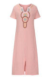 Casual Print Patchwork U Neck Short Sleeve Dress Dresses