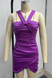 Sexy Solid Fold Halter Wrapped Skirt Dresses