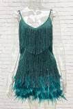 Sexy Solid Tassel Feathers V Neck Pencil Skirt Dresses