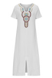 Casual Print Patchwork U Neck Short Sleeve Dress Dresses
