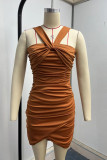 Sexy Solid Fold Halter Wrapped Skirt Dresses