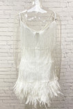Sexy Solid Tassel Feathers V Neck Pencil Skirt Dresses