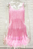 Sexy Solid Tassel Feathers V Neck Pencil Skirt Dresses